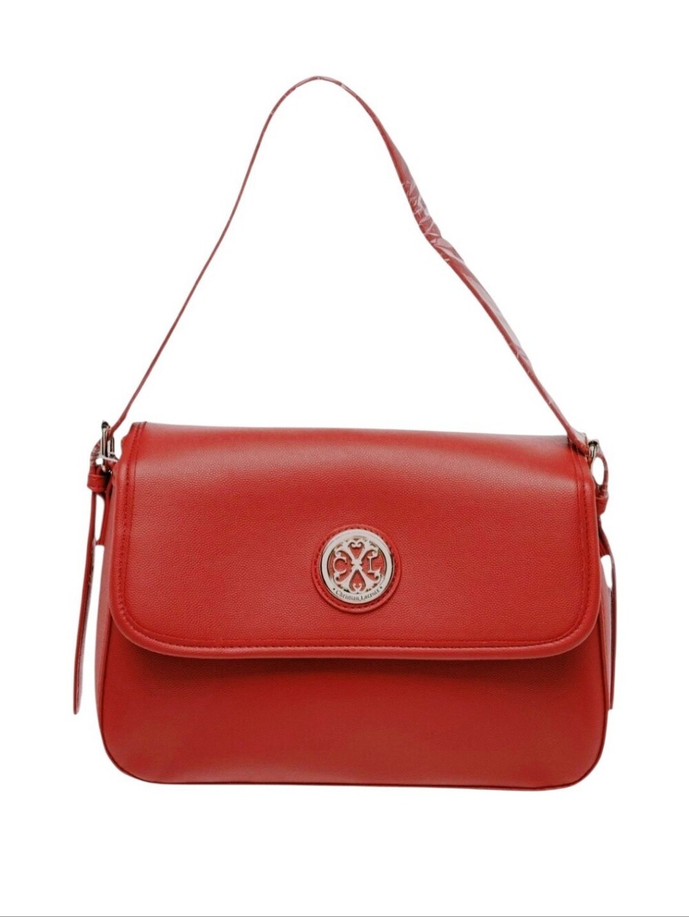 CXL by Christian Lacroix Karen Caviar Red Shoulder Bag Gold Logo Medallion Flap